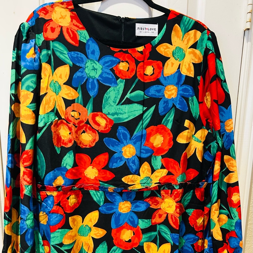 First Love Vibrant Floral Long Sleeve Dress